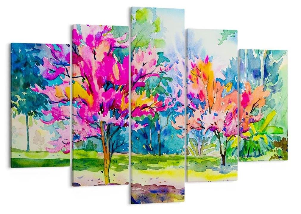 Wandschilderij met lente kleuren.