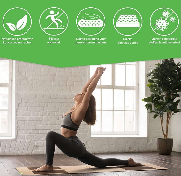 Kurk yoga mat met natuurlijk rubber